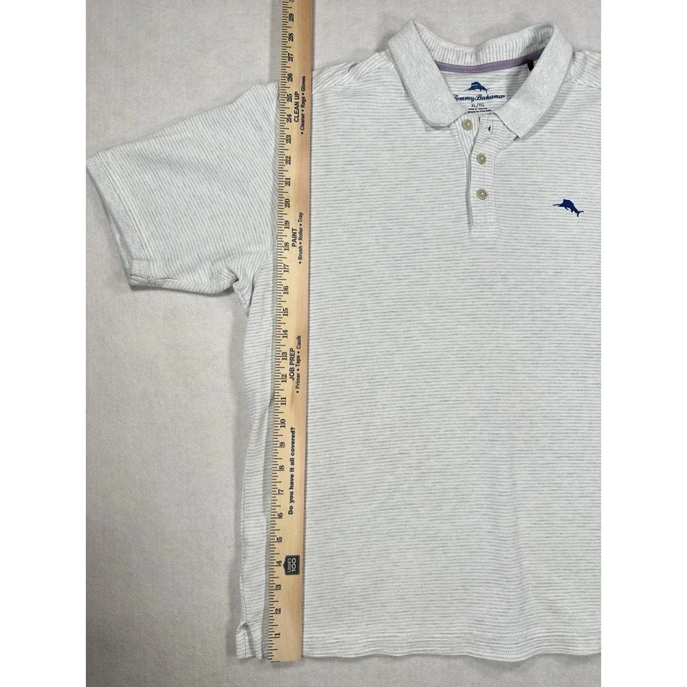 Tommy Bahama Men's Gray Striped Polo Marlin Logo Short Sleeve Shirt - Size XL - Picture 6 of 10
